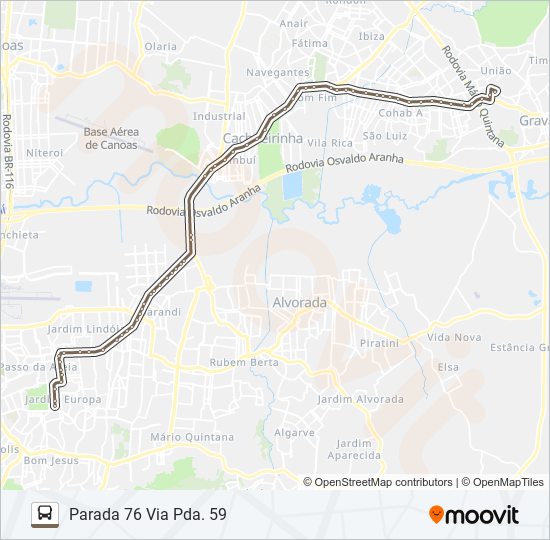 Mapa da linha W684 GRAVATAÍ / IGUATEMI - EXECUTIVO de ônibus