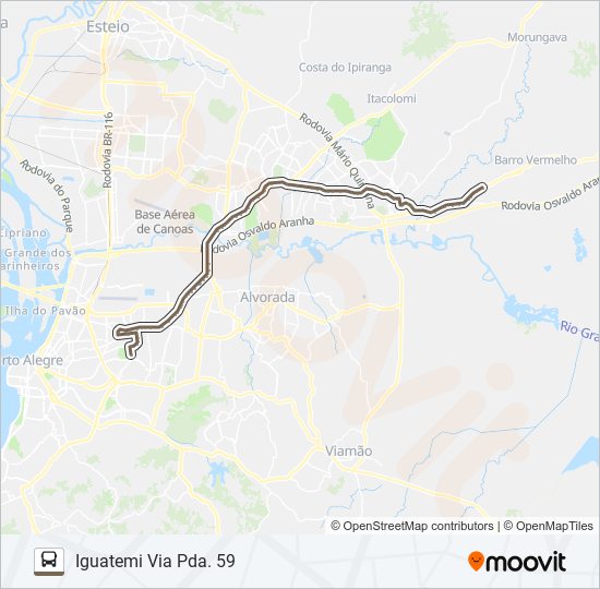 Mapa da linha W684 GRAVATAÍ / IGUATEMI - EXECUTIVO de ônibus