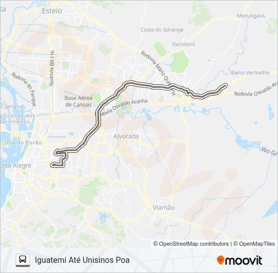 Mapa da linha W684 GRAVATAÍ / IGUATEMI - EXECUTIVO de ônibus