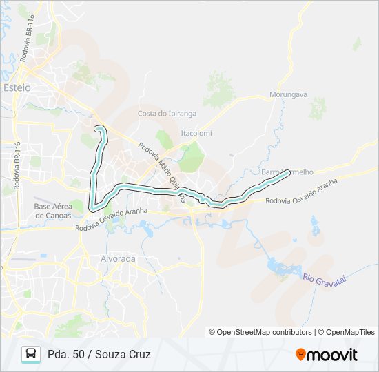 Mapa da linha R660 GRAVATAÍ / DISTRITO CACHOEIRINHA de ônibus