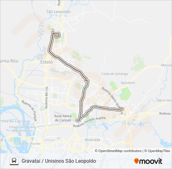 Mapa da linha R689 GRAVATAÍ / UNISINOS SÃO LEOPOLDO de ônibus
