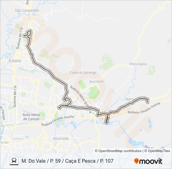 Mapa da linha R689 GRAVATAÍ / UNISINOS SÃO LEOPOLDO de ônibus
