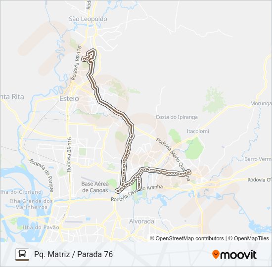Mapa da linha R689 GRAVATAÍ / UNISINOS SÃO LEOPOLDO de ônibus