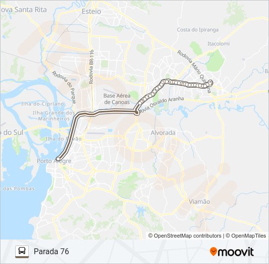 Mapa da linha W594 GRAVATAÍ VIA PDA. 59 - EXECUTIVO de ônibus