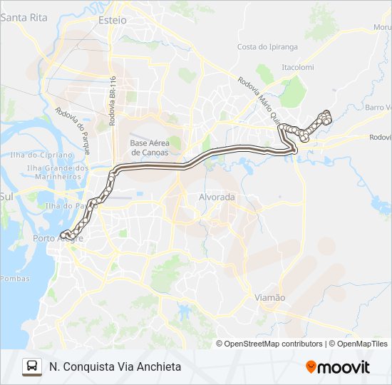 Mapa da linha W594 GRAVATAÍ VIA FREE-WAY - EXECUTIVO de ônibus