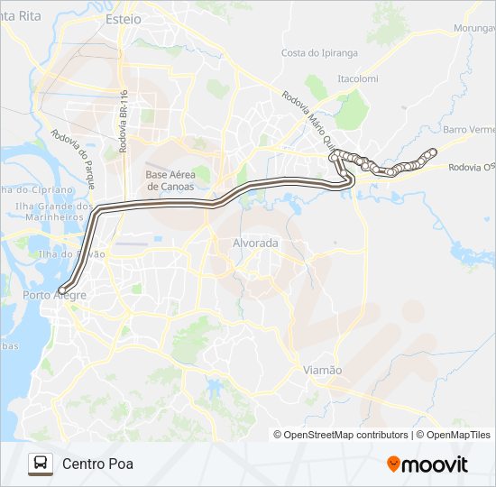 Mapa da linha W594 GRAVATAÍ VIA FREE-WAY - EXECUTIVO de ônibus
