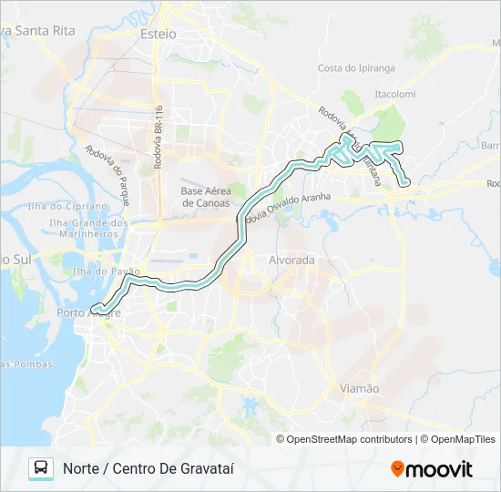 W602 GRAVATAÍ - NORTE VIA ASSIS BRASIL Bus Line Map
