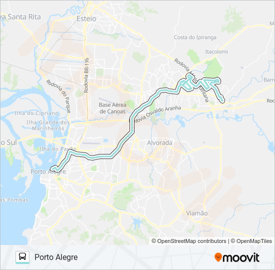 Mapa da linha W602 GRAVATAÍ - NORTE VIA ASSIS BRASIL de ônibus