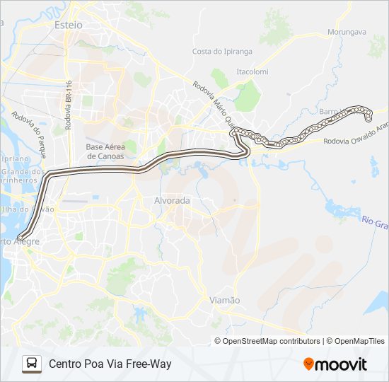 Mapa da linha W620 GRAVATAÍ - PARADA 107 - EXECUTIVO de ônibus