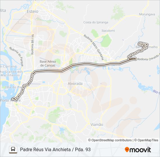 Mapa da linha W620 PADRE RÉUS VIA FREEWAY - EXECUTIVO de ônibus