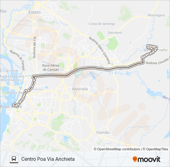 Mapa da linha W620 PADRE RÉUS VIA FREEWAY - EXECUTIVO de ônibus
