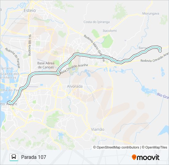 Mapa da linha W622 GRAVATAÍ - PARADA 107 VIA ANCHIETA de ônibus
