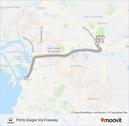 Mapa da linha W551 NATAL / ULBRA GRAVATAÍ - SEMIDIRETO de ônibus
