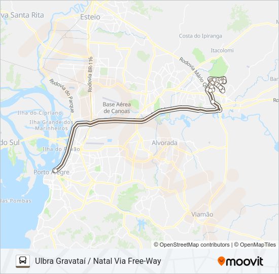 Mapa da linha W551 NATAL / ULBRA GRAVATAÍ - SEMIDIRETO de ônibus