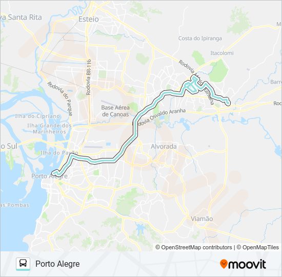Mapa da linha W534 BONSUCESSO GRAVATAÍ VIA ASSIS BRASIL de ônibus
