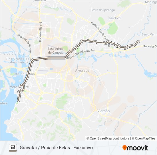 Mapa da linha SW51 GRAVATAÍ / PRAIA DE BELAS - EXECUTIVO de ônibus