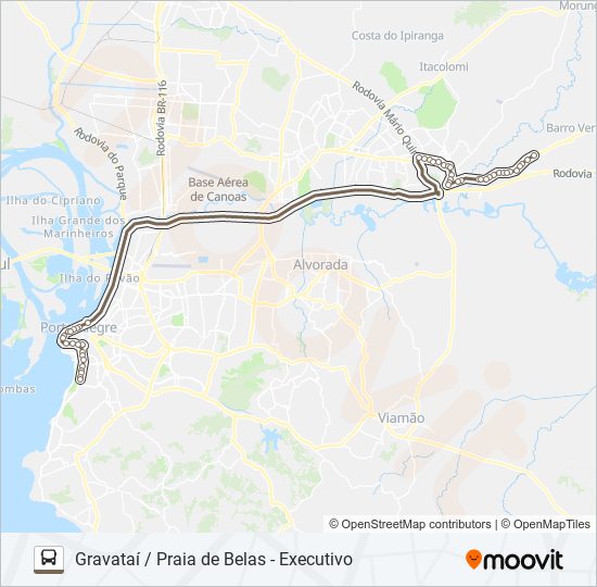 Mapa da linha SW51 GRAVATAÍ / PRAIA DE BELAS - EXECUTIVO de ônibus