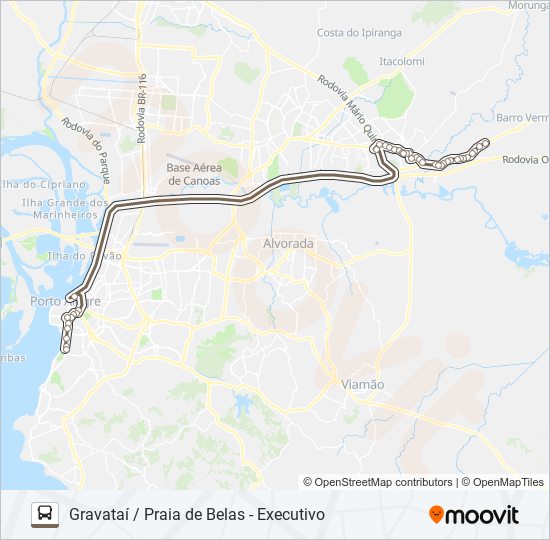 Mapa de SW51 GRAVATAÍ / PRAIA DE BELAS - EXECUTIVO de autobús
