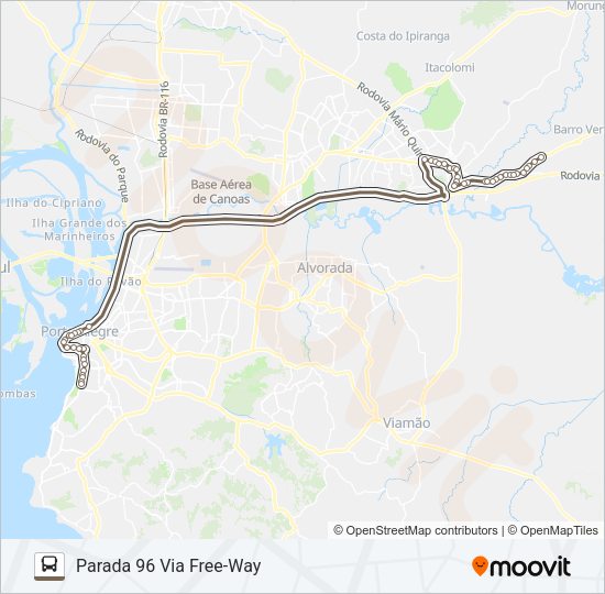 Mapa da linha SW51 GRAVATAÍ / PRAIA DE BELAS - EXECUTIVO de ônibus