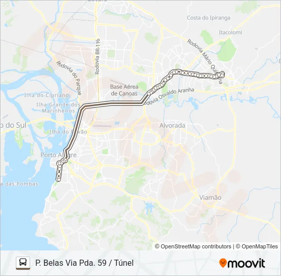 SW51 GRAVATAÍ / PRAIA DE BELAS - EXECUTIVO Bus Line Map