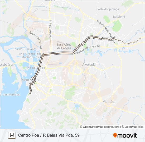 Mapa da linha SW51 GRAVATAÍ / PRAIA DE BELAS - EXECUTIVO de ônibus