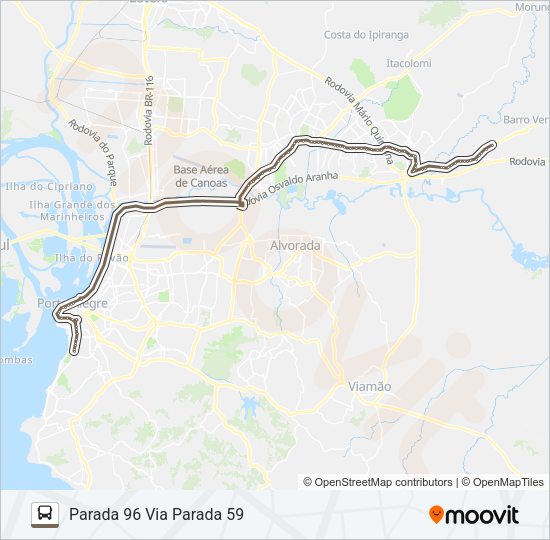 Mapa da linha SW51 GRAVATAÍ / PRAIA DE BELAS - EXECUTIVO de ônibus