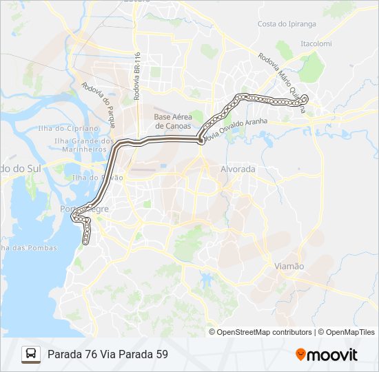 Mapa da linha SW51 GRAVATAÍ / PRAIA DE BELAS - EXECUTIVO de ônibus