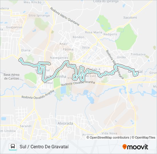 Mapa da linha R656 GRAVATAÍ - SUL / DISTRITO CACHOEIRINHA de ônibus