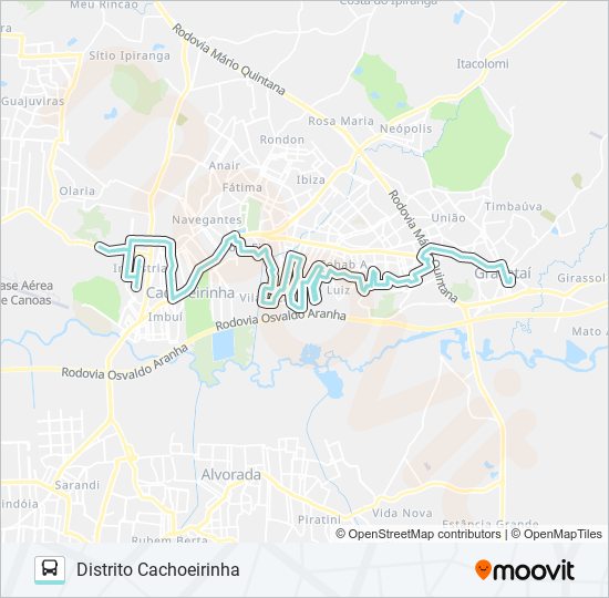 Mapa da linha R656 GRAVATAÍ - SUL / DISTRITO CACHOEIRINHA de ônibus