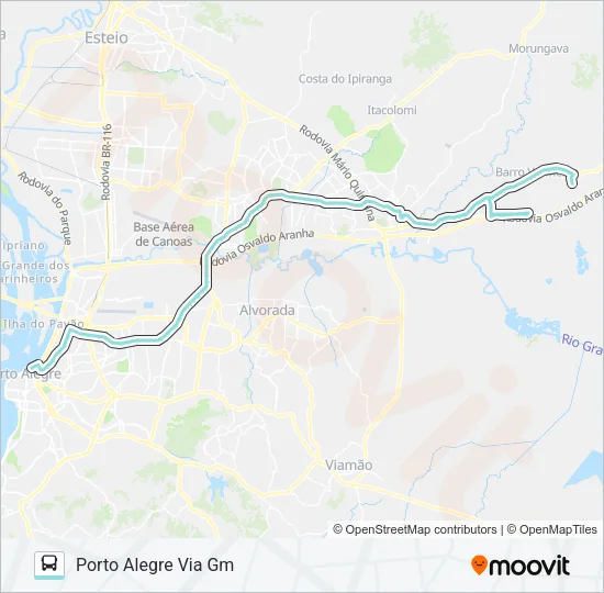 W621 GRAVATAÍ - PARADA 107 VIA ASSIS BRASIL Bus Line Map