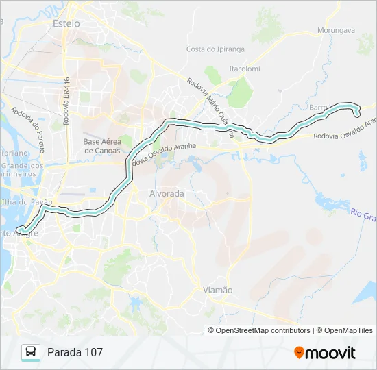 W621 GRAVATAÍ - PARADA 107 VIA ASSIS BRASIL Bus Line Map