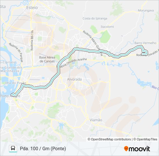 Mapa da linha W621 GRAVATAÍ - PARADA 107 VIA ASSIS BRASIL de ônibus