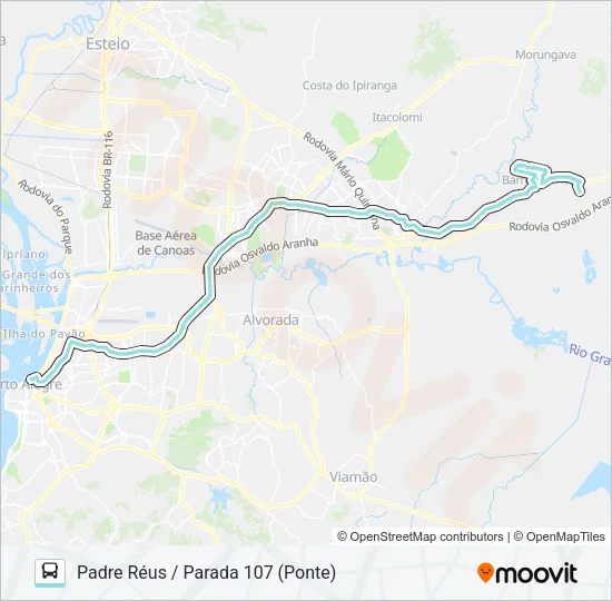 W621 GRAVATAÍ - PARADA 107 VIA ASSIS BRASIL Bus Line Map