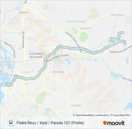 W621 GRAVATAÍ - PARADA 107 VIA ASSIS BRASIL Bus Line Map