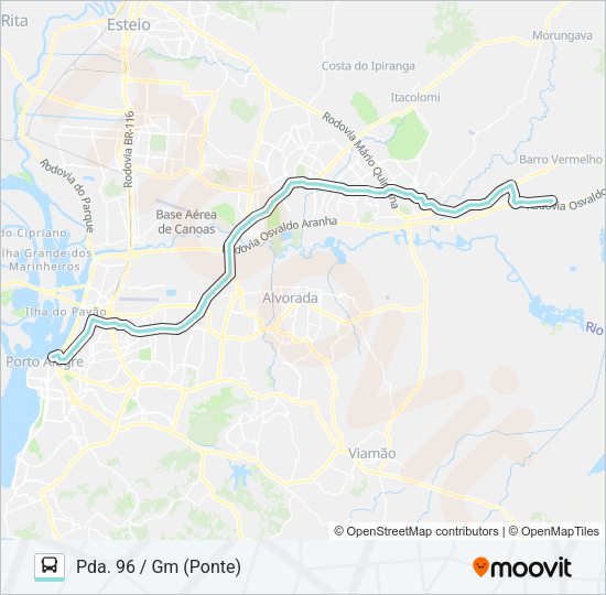Mapa da linha W621 GRAVATAÍ - PARADA 107 VIA ASSIS BRASIL de ônibus