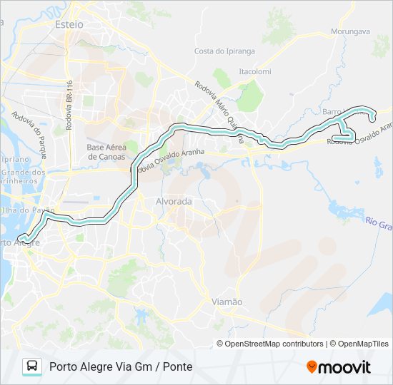 Mapa da linha W621 GRAVATAÍ - PARADA 107 VIA ASSIS BRASIL de ônibus
