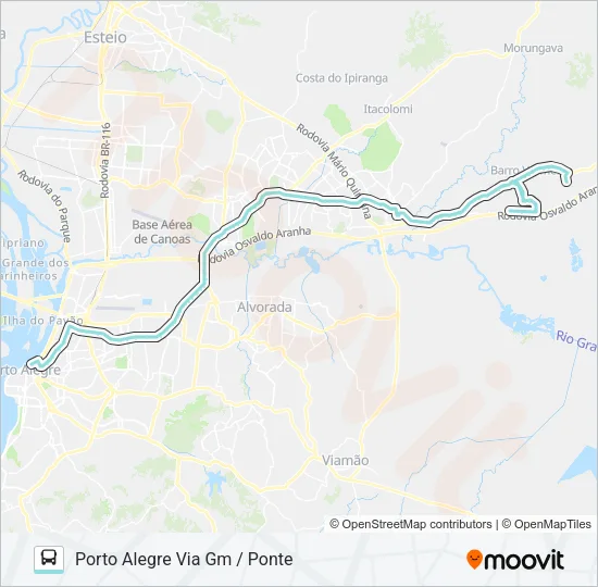 W621 GRAVATAÍ - PARADA 107 VIA ASSIS BRASIL Bus Line Map