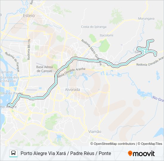 Mapa da linha W621 GRAVATAÍ - PARADA 107 VIA ASSIS BRASIL de ônibus