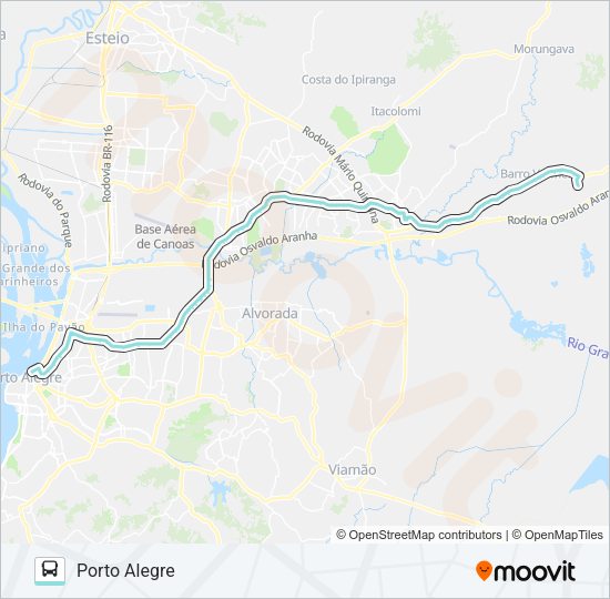 Mapa da linha W621 GRAVATAÍ - PARADA 107 VIA ASSIS BRASIL de ônibus