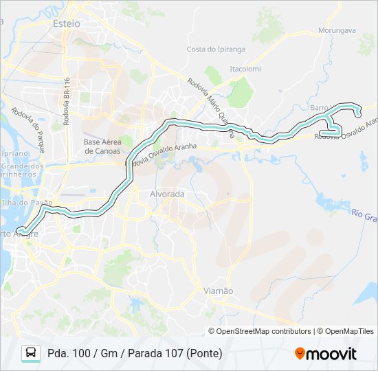 Mapa da linha W621 GRAVATAÍ - PARADA 107 VIA ASSIS BRASIL de ônibus