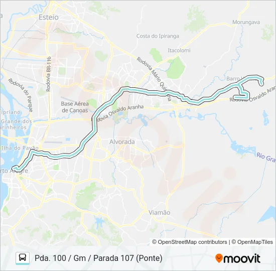 W621 GRAVATAÍ - PARADA 107 VIA ASSIS BRASIL Bus Line Map