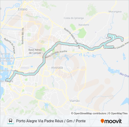 Mapa da linha W621 GRAVATAÍ - PARADA 107 VIA ASSIS BRASIL de ônibus