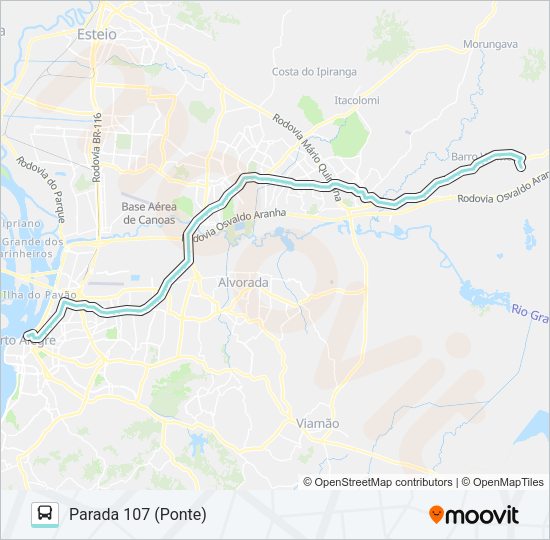 Mapa da linha W621 GRAVATAÍ - PARADA 107 VIA ASSIS BRASIL de ônibus