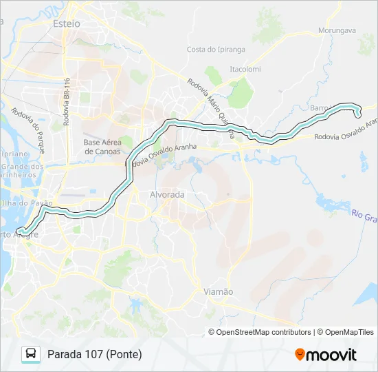 W621 GRAVATAÍ - PARADA 107 VIA ASSIS BRASIL Bus Line Map