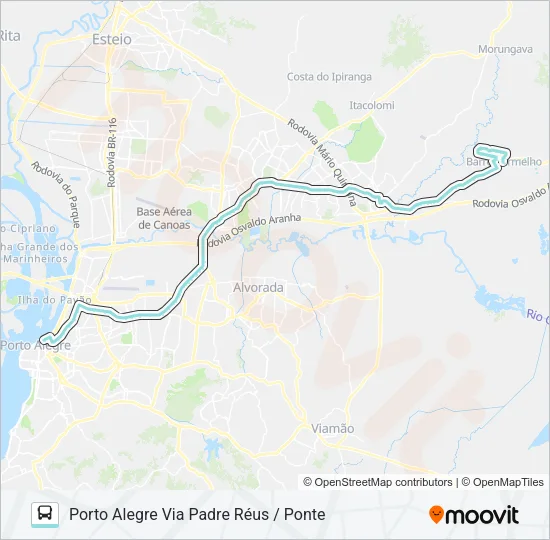 W621 GRAVATAÍ - PARADA 107 VIA ASSIS BRASIL Bus Line Map
