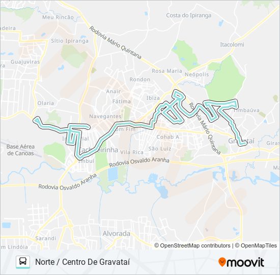 Mapa da linha R657 GRAVATAÍ - NORTE / DISTRITO CACHOEIRINHA de ônibus
