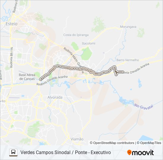 Mapa da linha R671 VERDES CAMPOS SINODAL / PONTE - EXECUTIVO de ônibus