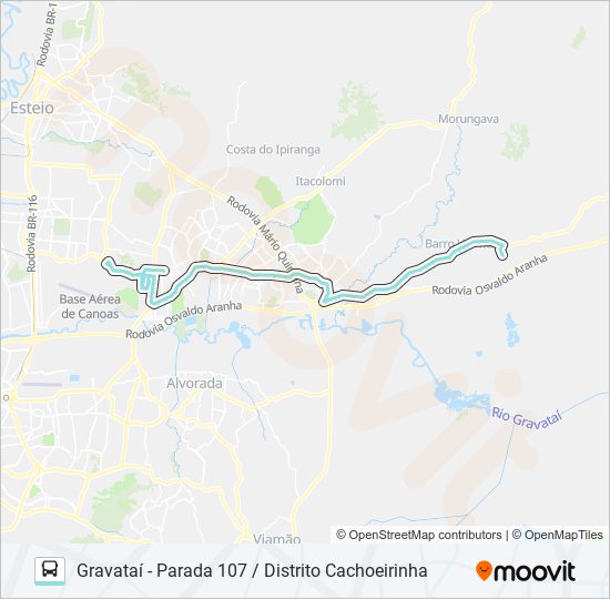 Mapa da linha R658 GRAVATAÍ - PARADA 107 / DISTRITO CACHOEIRINHA de ônibus