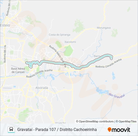 Mapa da linha R658 GRAVATAÍ - PARADA 107 / DISTRITO CACHOEIRINHA de ônibus