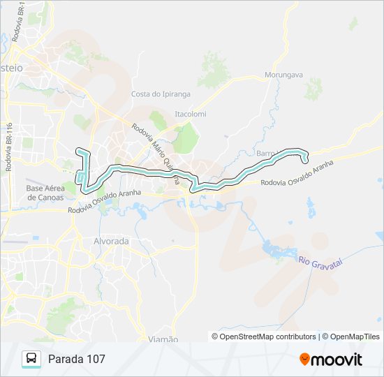 Mapa de R658 GRAVATAÍ - PARADA 107 / DISTRITO CACHOEIRINHA de autobús